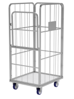 Rollcontainer mit klappbare tür und feste wand für wäschelogistik.