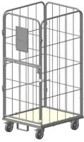 Gitter rollcontainer mit klappbare (oben) und drehende (unten) türen für wäschelogistik.