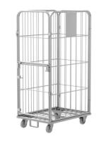 Gitter rollcontainer mit klappbare (oben) und drehende (unten) türen für wäschelogistik.